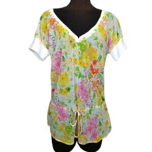 Tommy sheer floral drawstring waist top XL